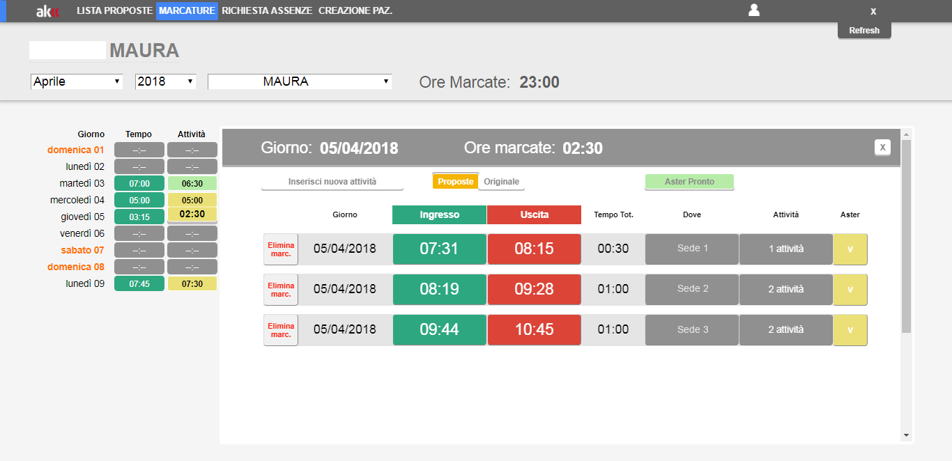 screenshot of SISTEMA OTTO presenze in cloud